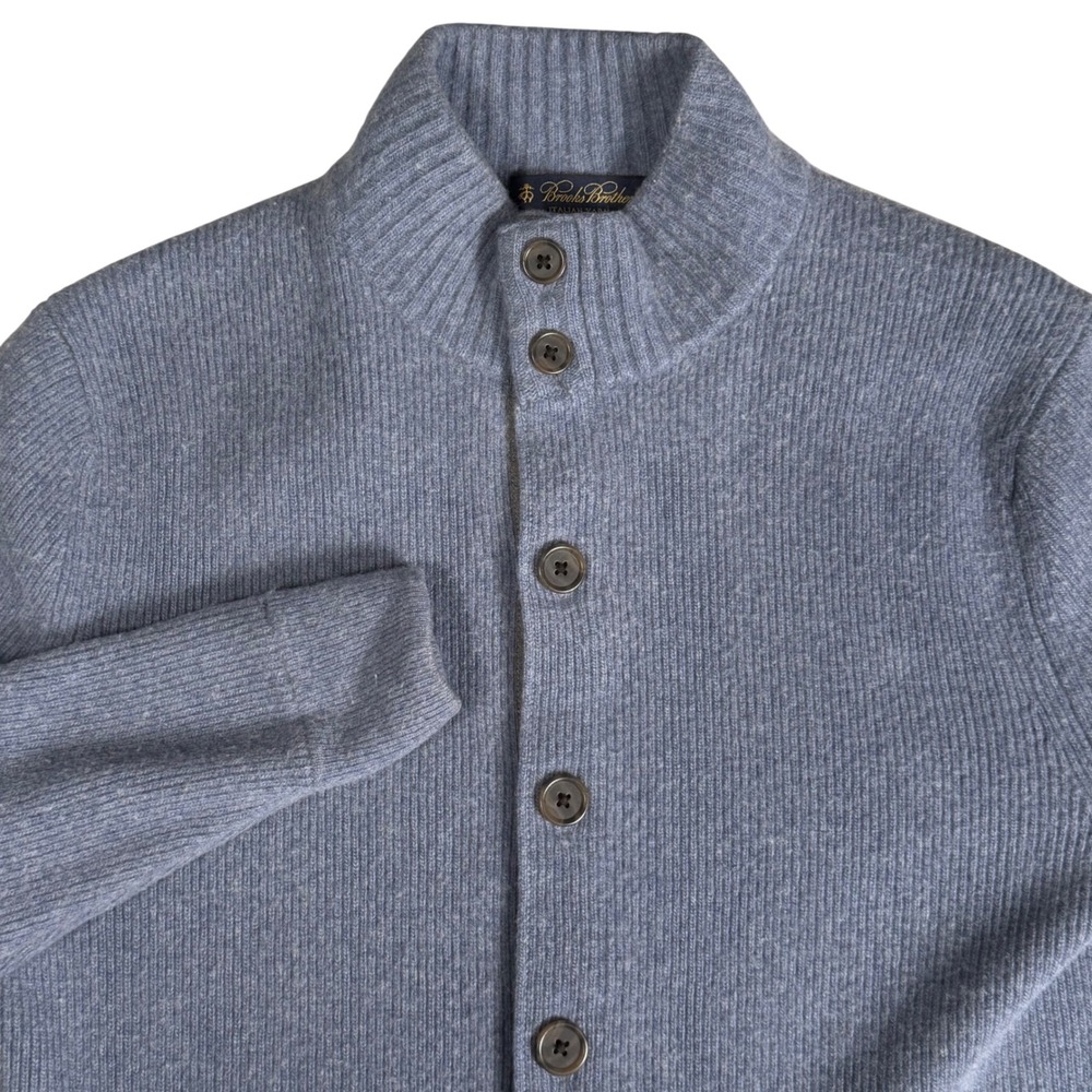 Brooks Brothers Womens S Merino Wool Cashmere Ribbed Mock Neck Cardigan Sweater